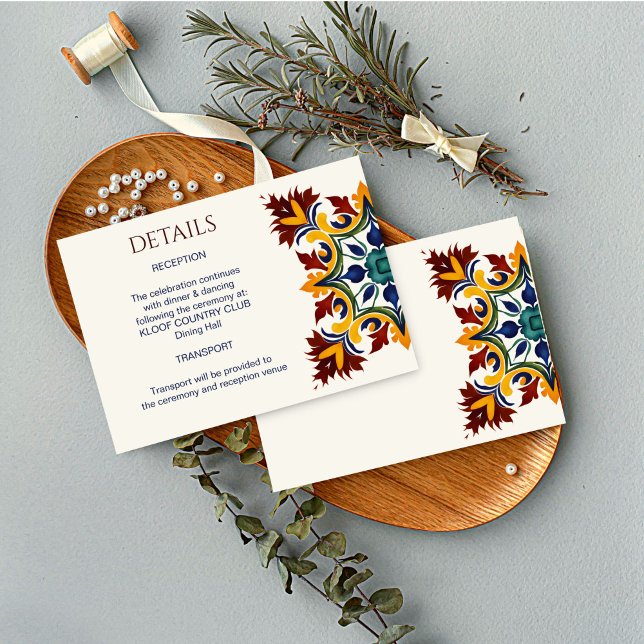 Azulejo blue Portuguese Mediterranean wedding Enclosure Card (Azulejo blue Portuguese Mediterranean wedding details Enclosure Card wedding invitation suite)