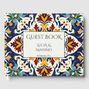 Azulejo blue Portuguese tiles vintage Mexican Guest Book