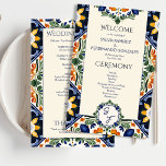 Azulejo blue Talavera Mexican wedding program<br><div class="desc">Azulejo blue Portuguese Talavera tiles vintage Mexican wedding program cards,  Mediterranean ornate Talavera tile pattern wedding program Hacienda style wedding stationery</div>