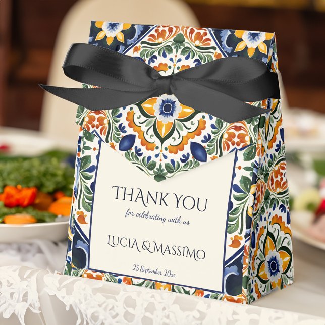 Azulejo blue Talavera vintage Mexican wedding Favor Box (Azulejo blue Talavera Spanish Mediterranean vintage Mexican wedding Favor Boxes wedding favors)