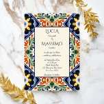 Azulejo blue Talavera vintage Mexican wedding Invitation<br><div class="desc">Azulejo blue Portuguese Talavera tiles vintage Mexican wedding invitation template Mediterranean ornate tile pattern wedding invitation editable template instant digital download Hacienda style wedding invitations</div>