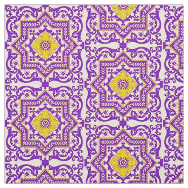Azulejo Ceramic Vintage Style Ornament Monogram Fabric (Swatch)