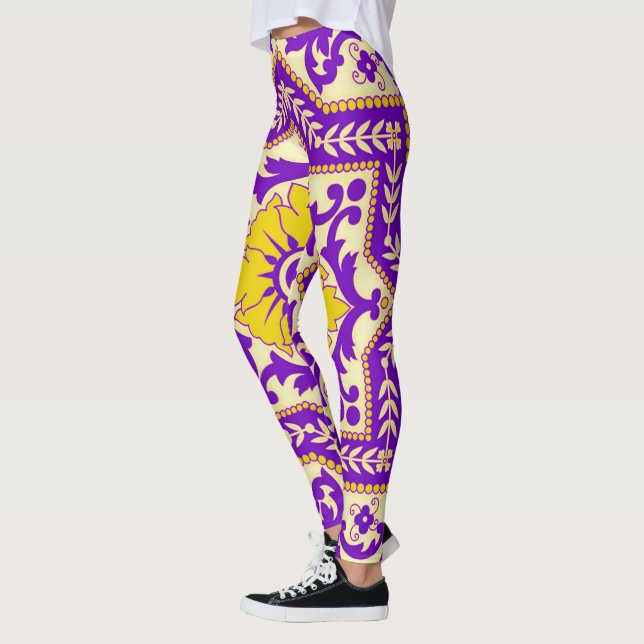 Azulejo Ceramic Vintage Style Ornament Monogram Leggings (Left)