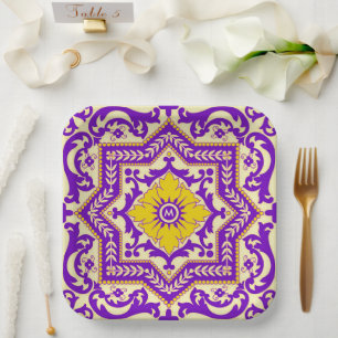 Azulejo Ceramic Vintage Style Ornament Monogram Paper Plate