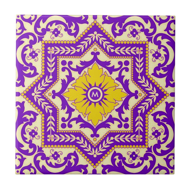 Azulejo Ceramic Vintage Style Ornament Monogram Tile (Front)