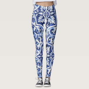 Azulejo Dolce Carrelage Motif Leggings Blue Cerami