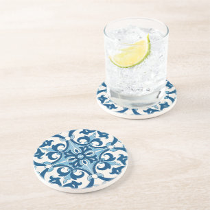 Azulejo Fleur De Lis Style Pattern Coaster