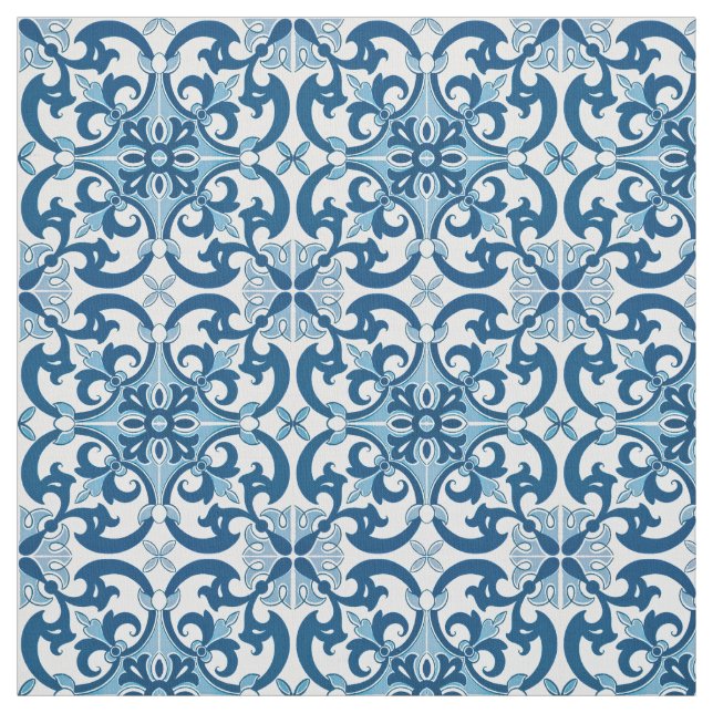 Azulejo Fleur De Lis Style Pattern Fabric (Swatch)