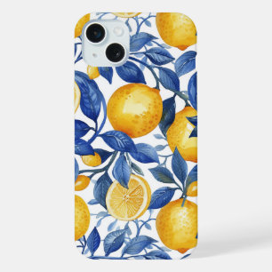 Azulejo Lemons Blue Leaves iPhone 15 Plus Case