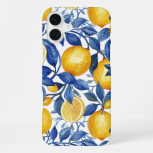 Azulejo Lemons Blue Leaves iPhone 16 Plus Case