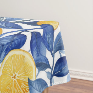Azulejo Lemons Blue Leaves Tablecloth