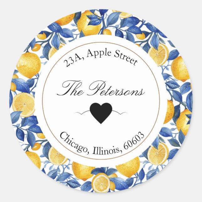 Azulejo Lemons Round Return Address Label (Front)