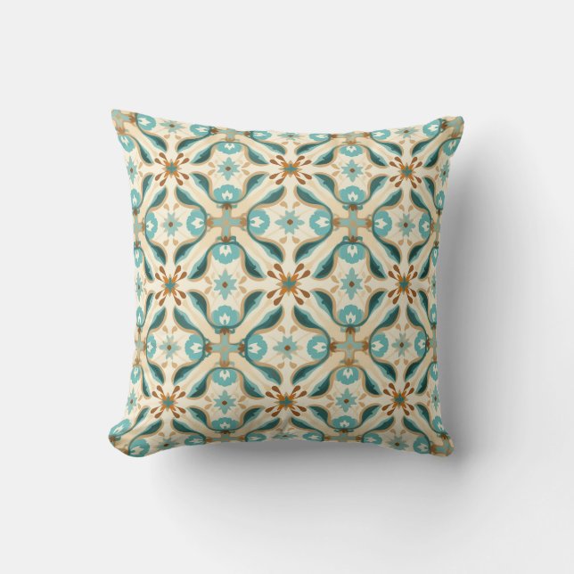 Azulejo Minty Mocha Mosaic Throw Pillow (Front)