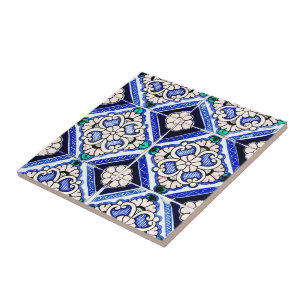 Azulejo Motif espagnol Carreaux Marine Bleu Blanc