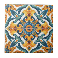 Azulejo orange and green mosaic vintage bulk