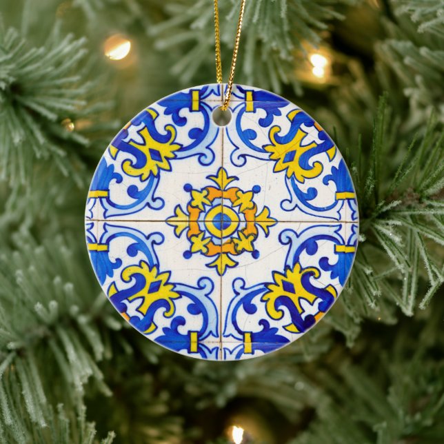 Azulejo Panel Tiles Family Christmas Ceramic Ornament (Tree)
