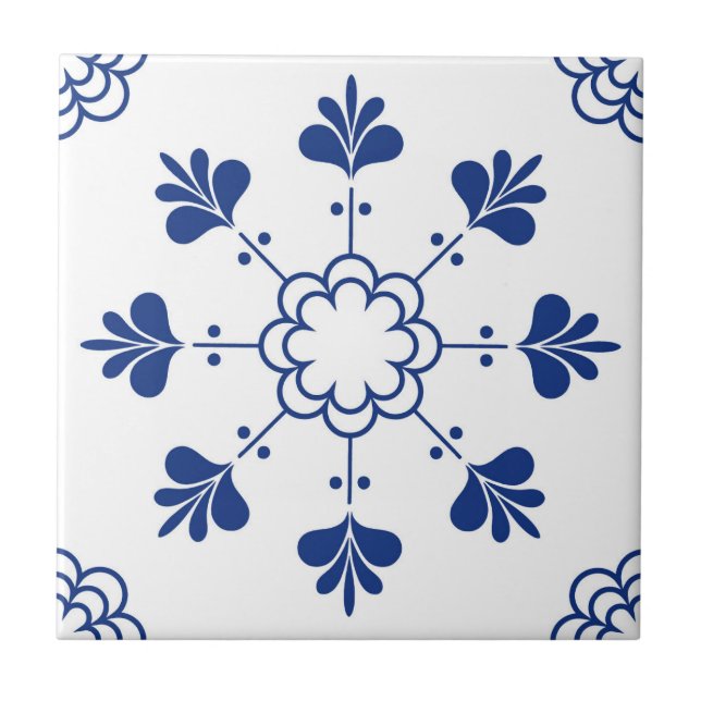 Azulejo Portuguese Mediterranean Blue White  Tile (Front)