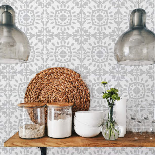 Azulejo Portuguese Mediterranean Modern Grey White Tile