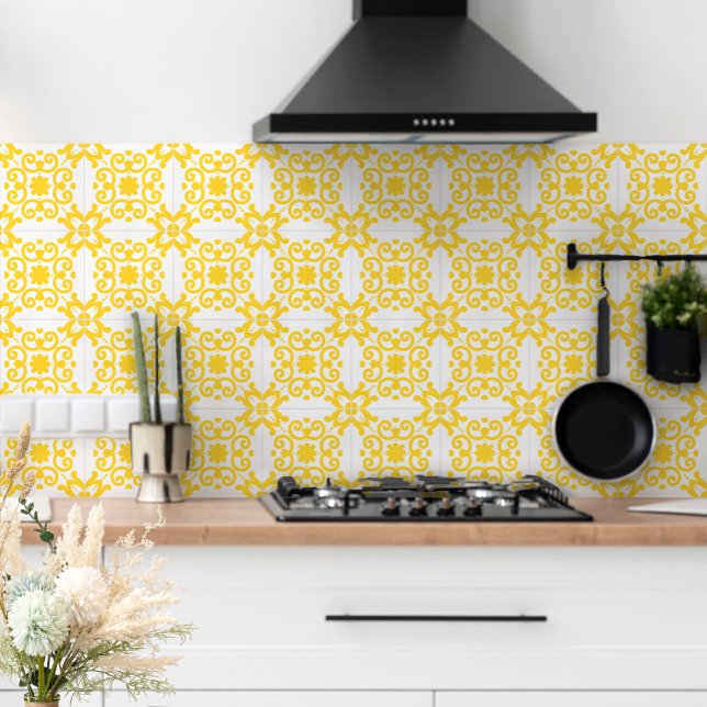 Azulejo Portuguese Mediterranean Yellow White 1 Tile (Creator Uploaded)