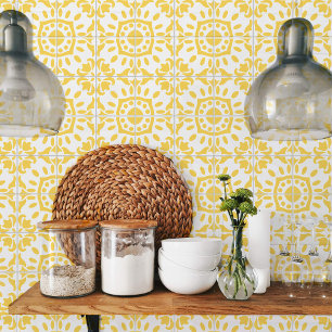 Azulejo Portuguese Mediterranean Yellow White 4 Tile
