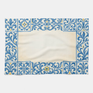 Azulejo Portuguese stationary watercolor design Kitchen Towel