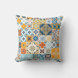 Azulejo Portuguese Tiles: Multicolor Vintage Throw Pillow