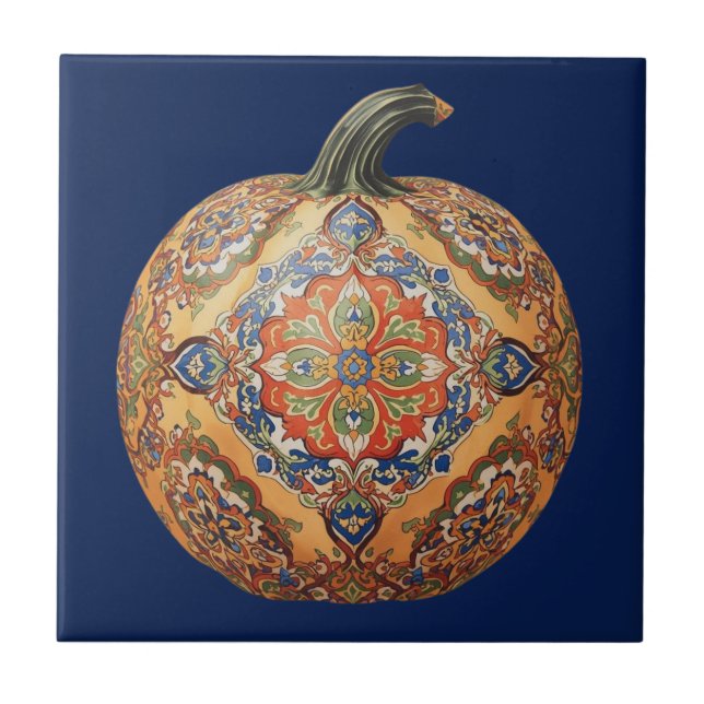 Azulejo pumpkin orange mosaic vintage bulk tile (Front)
