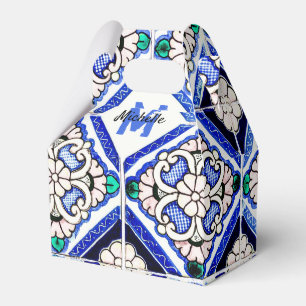 Azulejo Spanish Pattern Tiles Navy White Monogram Favor Box