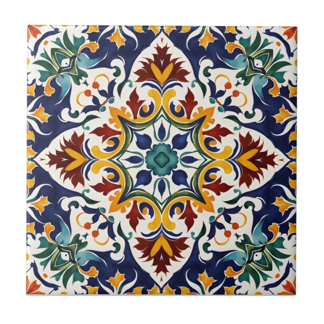 Azulejo Talavera blue Mediterranean wedding favour Tile (Front)