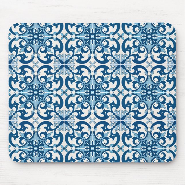 Azulejo Tile Pattern Indigo Blue White Mouse Pad (Front)