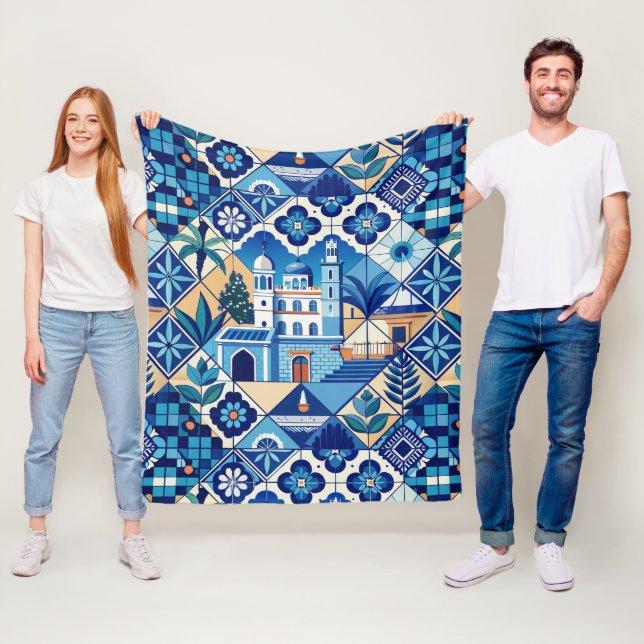Azulejo Tiles Pattern Fleece Blanket (In Situ)