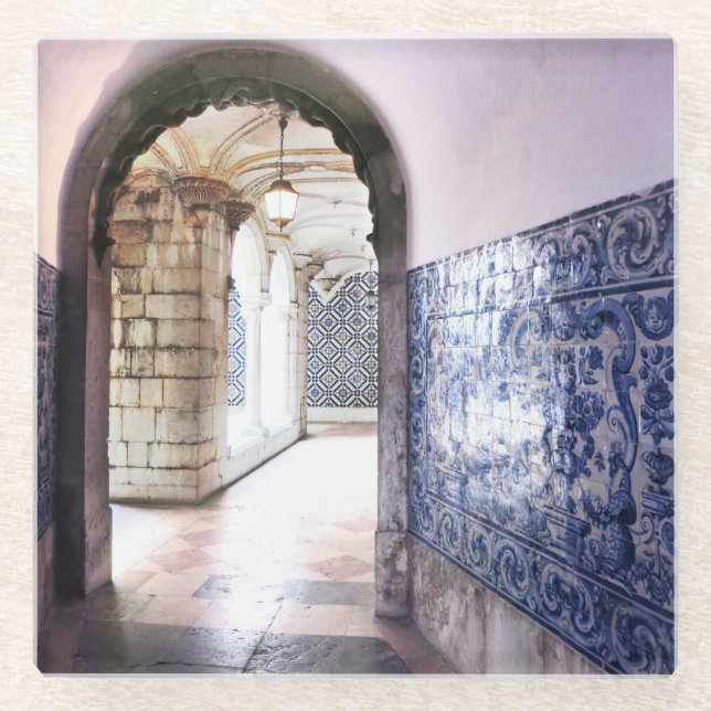 Azulejos and Arches Lisbon Portugal Glass Coaster (Front)