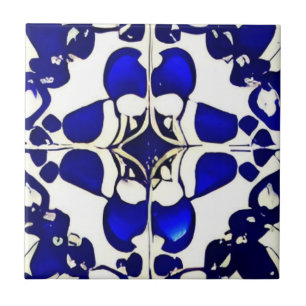 Azulejos blue white indigo geometric art tile