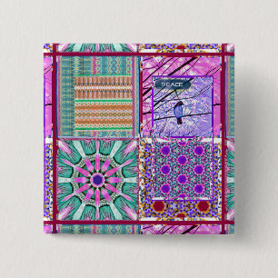 Azulejos Geometric Tiles with Bird of Peace 2 Inch Square Button