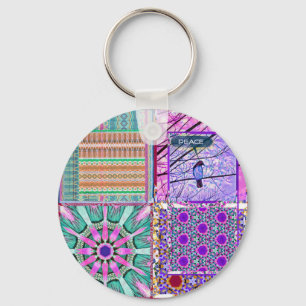 Azulejos Geometric Tiles with Bird of Peace Keychain