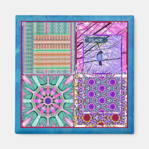Azulejos Geometric Tiles with Bird of Peace Magnet