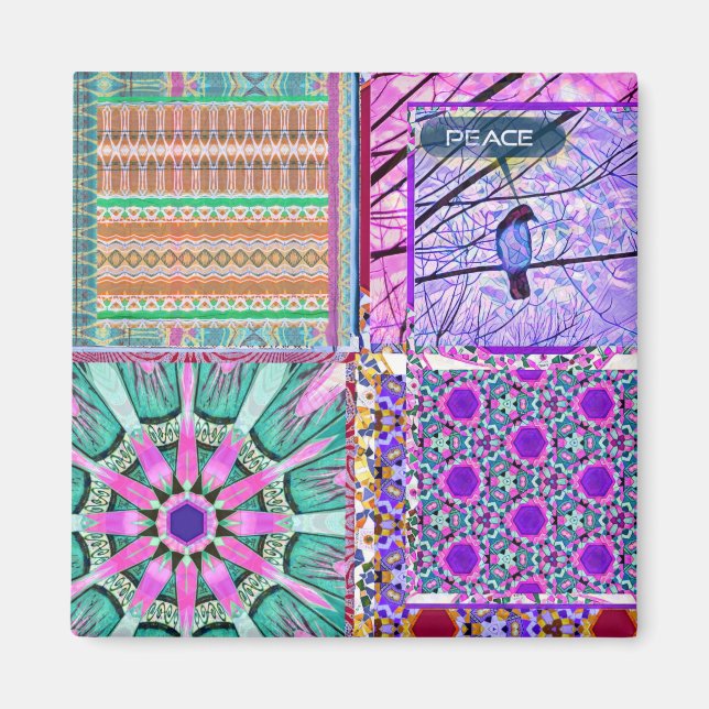 Azulejos Geometric Tiles with Bird of Peace Magnet (Front)