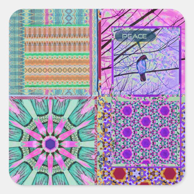 Azulejos Geometric Tiles with Bird of Peace Square Sticker (Front)