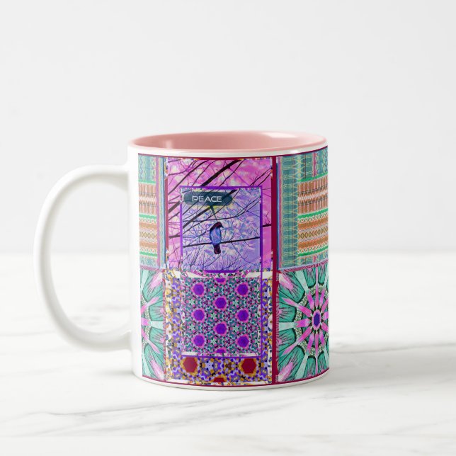 Azulejos Geometric Tiles with Bird of Peace Two-Tone Coffee Mug (Left)