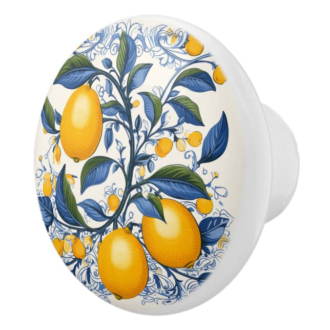 💙💛 Azulejos Lemon Vine Ceramic Knob (Right)