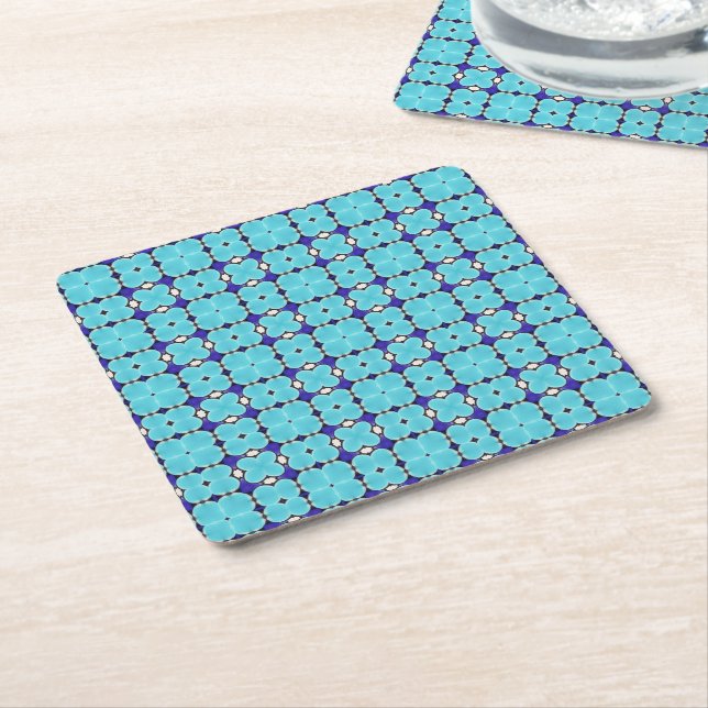  Azulejos Portuguese Blue turquoise Square Paper Coaster (Angled)