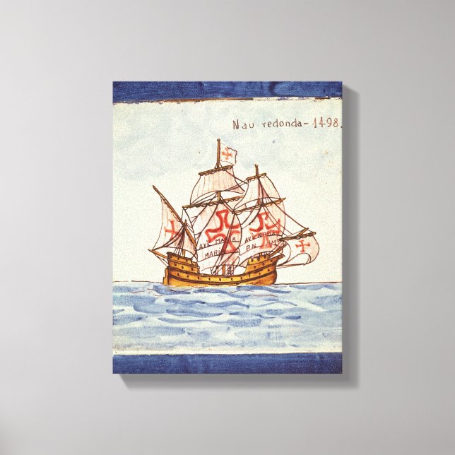 Azulejos tile depicting a ship, from Sagres Canvas Print (Front)