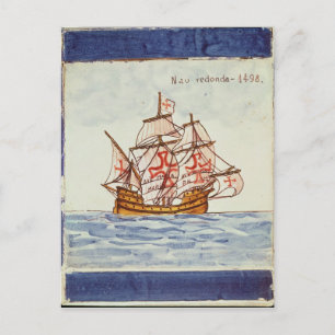 Azulejos tile depicting a ship, from Sagres Postcard