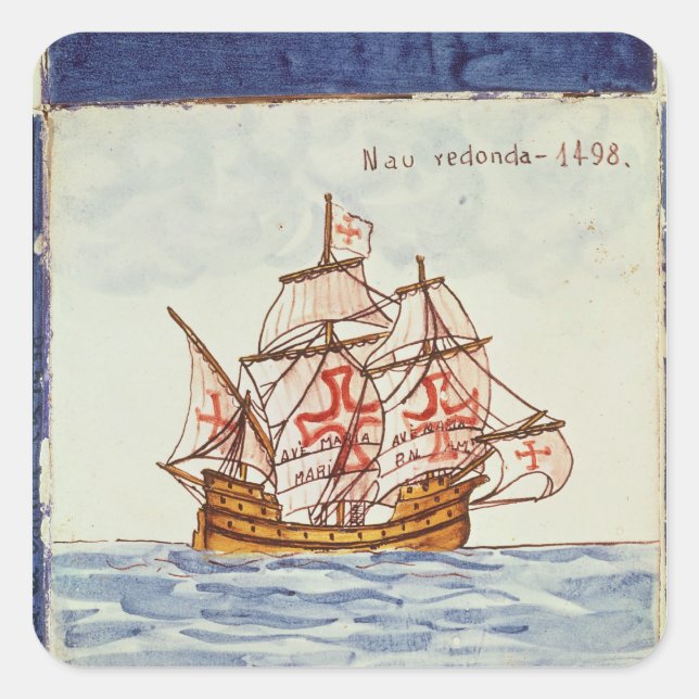 Azulejos tile depicting a ship, from Sagres Square Sticker (Front)