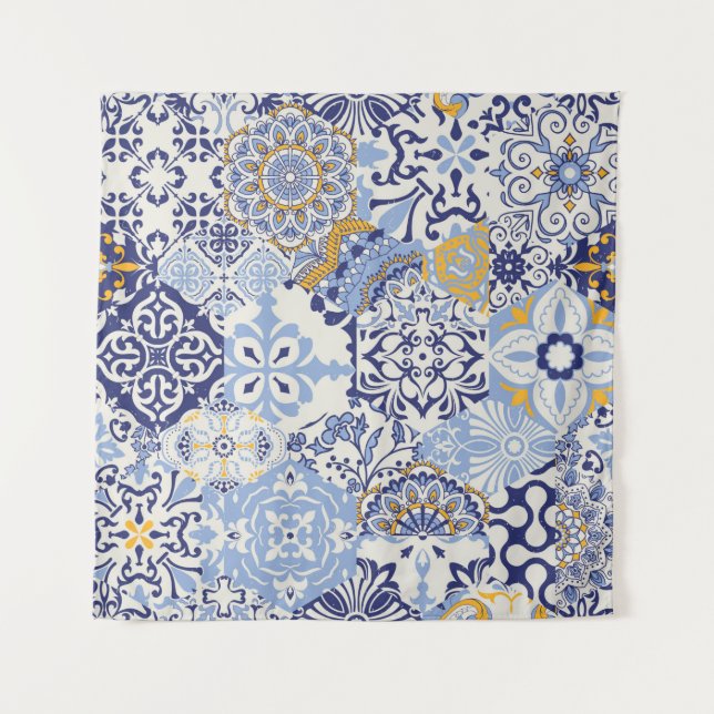 Azulejos tiles patchwork. Seamless colorful patchw Tapestry (Front)