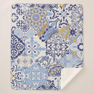 Azulejos tiles patchwork. Seamless colourful patch Sherpa Blanket