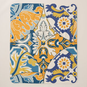 Azulejos Tiles Patchwork Vintage Wallpaper Sherpa Blanket