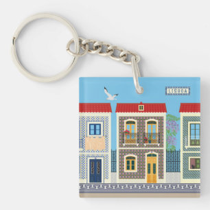 Azulejos typical house in Portugal  Keychain