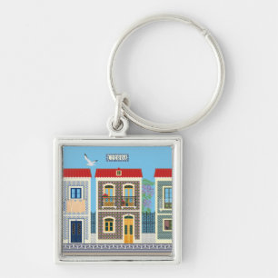Azulejos typical house in Portugal  Keychain