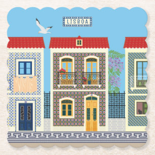 Azulejos typical house in Portugal  Paper Coaster